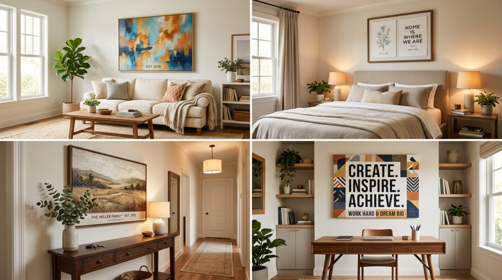 Personalized art displayed in four different rooms of the home